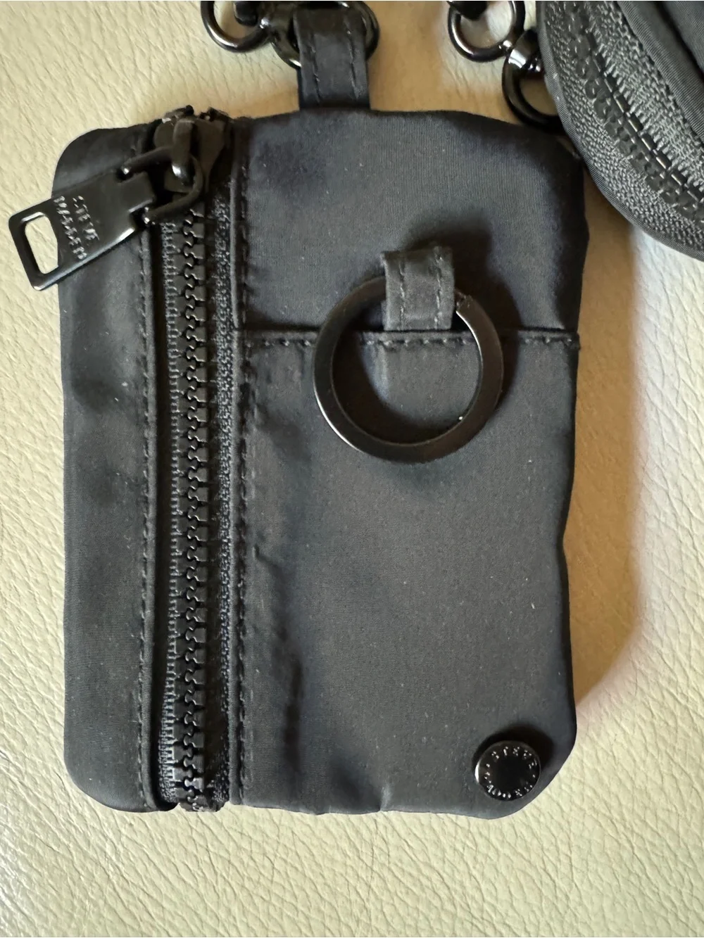 Steve Madden Black Dual Pouch Wristlet with Clips NEW